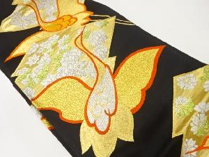 アンティーク　松皮菱に鶴・花模様織出し袋帯（着用可）